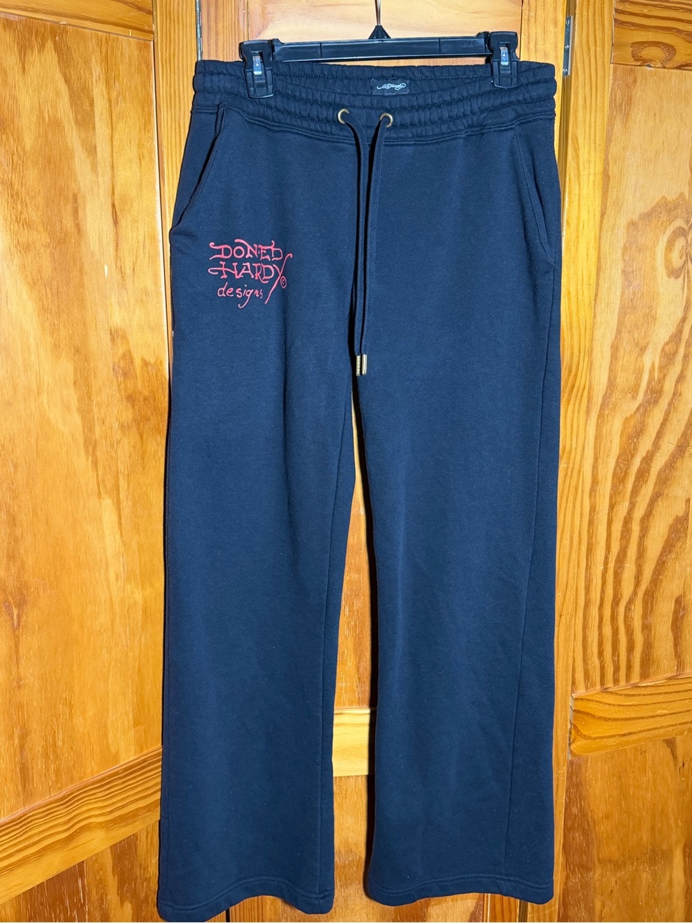 Ed Hardy Black Sweatpants with Red Script Logo| Sz M|Wide leg